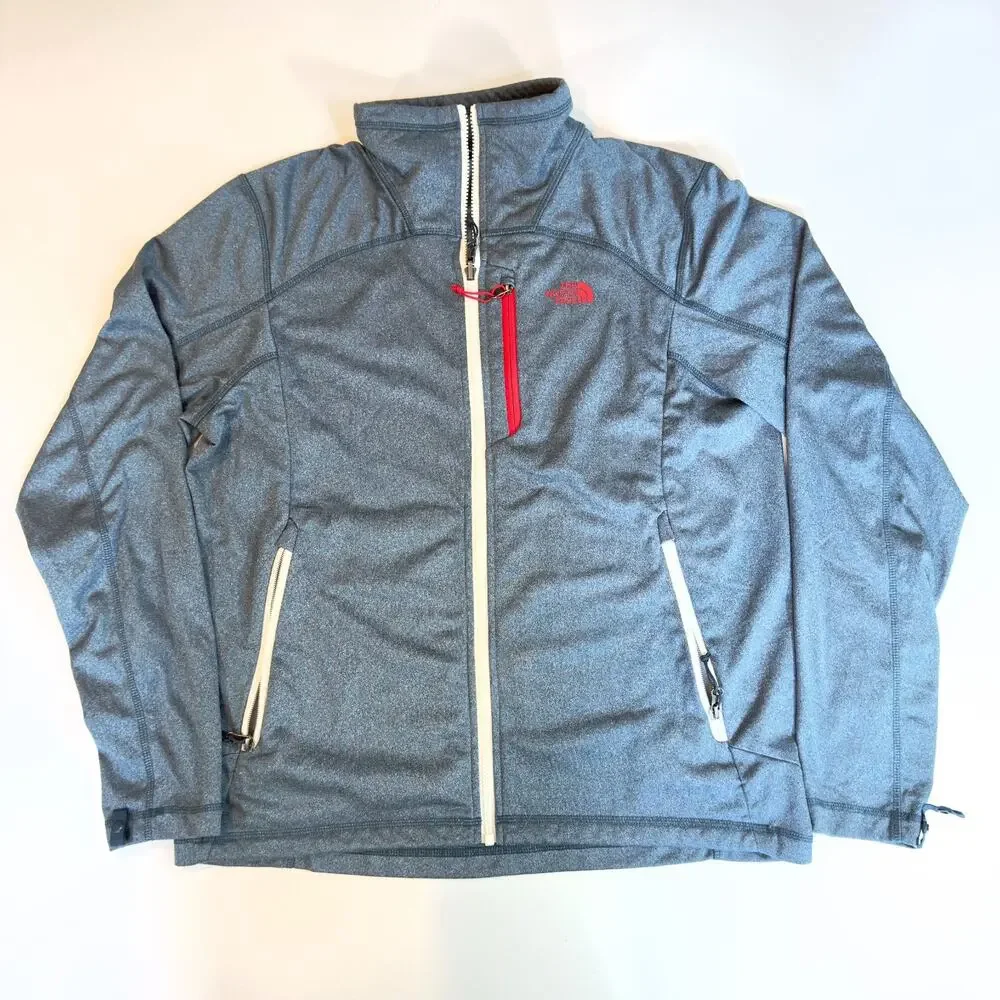 The North Face Mens L Gray Red Hiking Zip Up Sweatshirt Outdoor Fleece Jacket